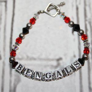 💎✨ Sterling Silver .925 + Crystal Bengals Toggle Bracelet (7") ✨💎
